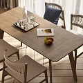 Modern Minimalist Dining Table Set With Woven Backrest Chairs And Glassware Tray Fruits Magazine