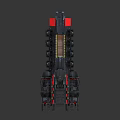 Sci-Fi Spaceship Black And Red Large Mechanical Structure With Multiple Engines And Futuristic Design Details
