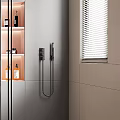 Modern Bathroom Interior Design With Vanity Mirror Glass Shower Toilet And Storage Shelves
