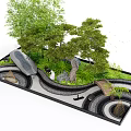 Zen Karesansui Dry Landscape Garden With Winding Path Bamboo Trees And Stone Bridge