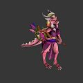 Fantasy Game Character With Pink Skin Purple Outfit And Magical Staff
