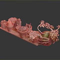 Small Potted Plants In Copper Containers On Decorative Tray With Green Leaves