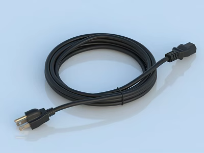 Black Coiled Power Cable With Plug For Electrical Devices And Connections 3d model