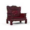 Traditional Chinese Armchair with Intricate Carved Patterns and Red Wood Design