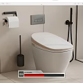 Modern White Smart Toilet In Bathroom With Control Panel Toilet Paper Holder And Brush