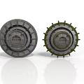 Two Industrial Mechanical Components With Circular Gear Design And Metal Structure