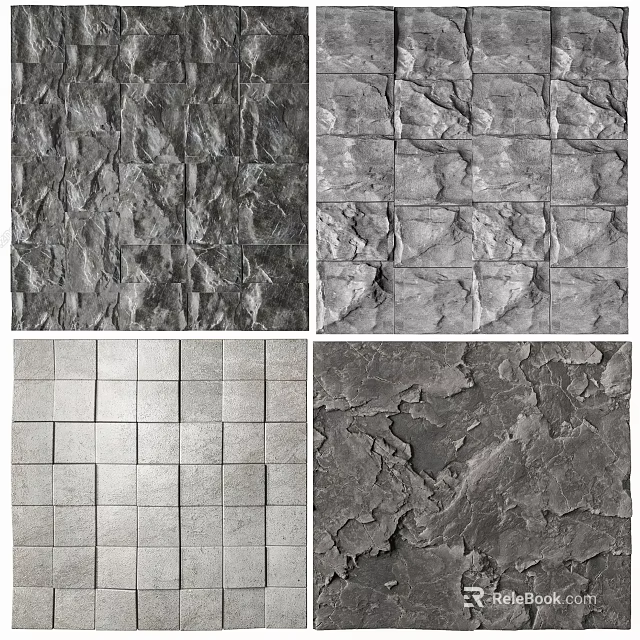 Interior Background Wall Design With Various Stone Brick Smooth And Rough Surface Textures 3d model