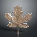 Golden Metallic Maple Leaf With Intricate Vein Texture And Slender Stem Against Dark Background