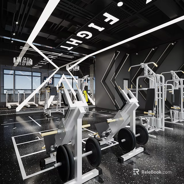 Modern Gym Interior With Various Fitness Equipment 3d model 