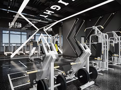 Modern Gym Interior With Various Fitness Equipment 3d model