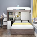 Modern Bunk Bed Design With Storage Bookshelf Stairs And Decorative Elements 3d model
