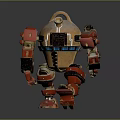 Yellow And Red Mechanical Robot With Vintage Body And Limb Components