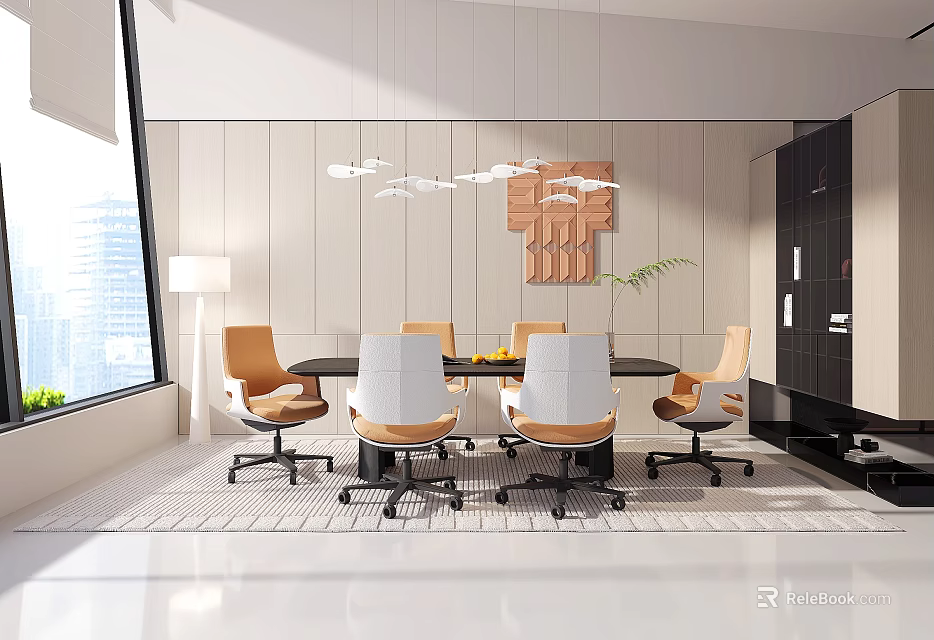 Modern Lounge Area Interior With Open Layout Sofa Coffee Table And Floor to Ceiling Windows 3d model