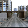 Modern Residential Entrance Landscape With Fountains Cherry Blossom Tree And Walkway
