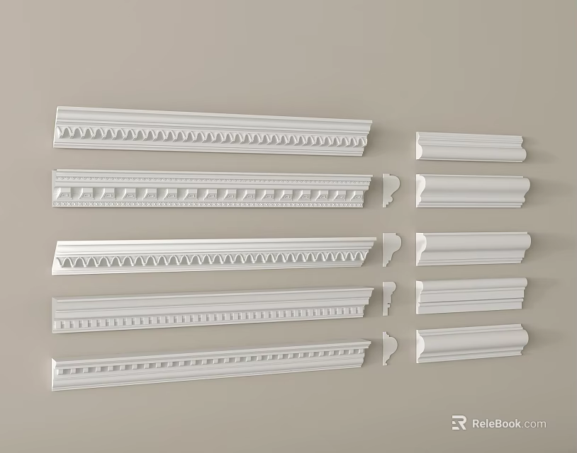 White Decorative Molding Lines In Various Styles For Interior Decoration 3d model 
