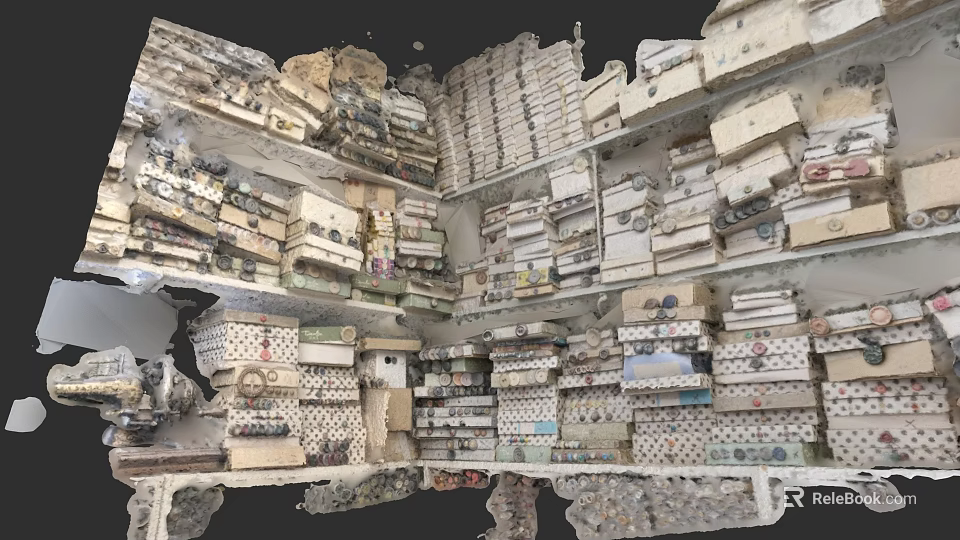 Cluttered Storage Room With Multiple Shelves Stacked Boxes And Various Goods 3d model 