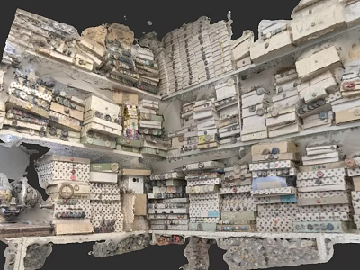 Cluttered Storage Room With Multiple Shelves Stacked Boxes And Various Goods 3d model