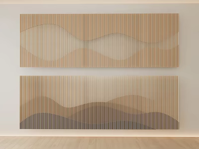 Two Panel Wooden Room Divider With Striped Design And Gradient Color For Modern Interior 3d model