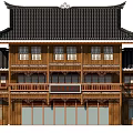 Traditional Chinese Tourist Center with Wooden Structure and Classic Roof Design
