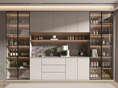 Modern Wine Cabinet With Glass Doors And Storage For Wine Bottles And Decorations 3d model