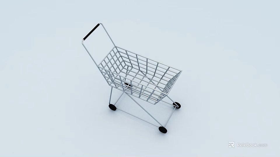 Metal Shopping Cart With Wire Frame And Black Wheels On White Background 3d model 