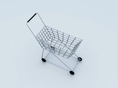Metal Shopping Cart With Wire Frame And Black Wheels On White Background 3d model