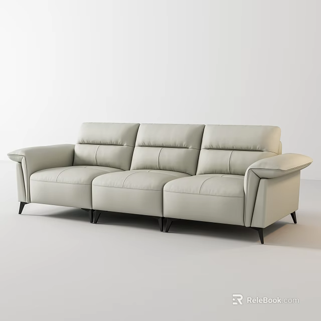 Light Gray Leather Three Seater Sofa With Modern Sleek Design And Black Legs 3d model 