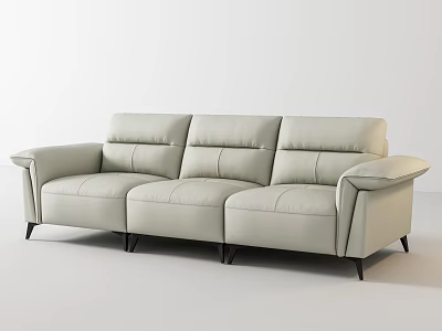 Light Gray Leather Three Seater Sofa With Modern Sleek Design And Black Legs 3d model