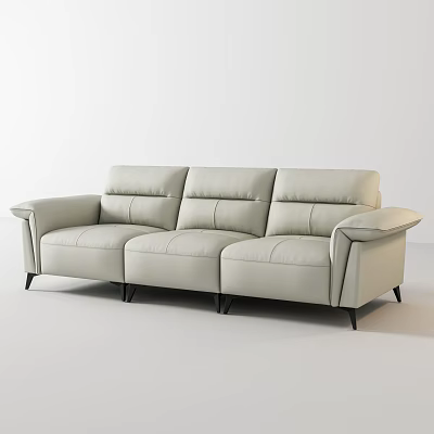 Light Gray Leather Three Seater Sofa With Modern Sleek Design And Black Legs 3d model