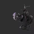 Mysterious Game Character In Black Attire With Purple Energy And Flowing Design