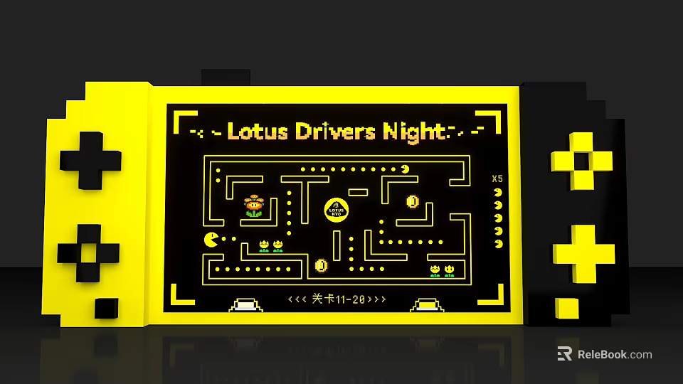 Lotus Drivers Night Themed Photo Spot with Yellow Black Design and Maze Pattern 3d model 