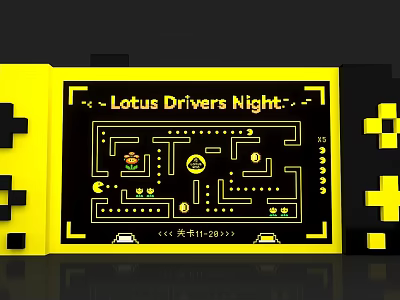 Lotus Drivers Night Themed Photo Spot with Yellow Black Design and Maze Pattern 3d model