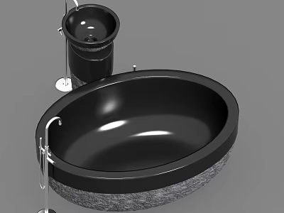 Modern Black Oval Bathroom Sink With Textured Stone Base Design 3d model