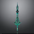 Fantasy Green Sword with Intricate Decorative Hilt and Blade Design in Modern 3D Rendering