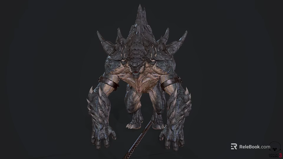 Ferocious Rock Spiked Fantasy Creature With Muscular Limbs Chain And Detailed Design 3d model 