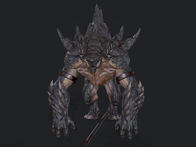 Ferocious Rock Spiked Fantasy Creature With Muscular Limbs Chain And Detailed Design 3d model