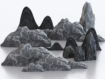 Natural Black Gray Mountain Shaped Stones With Diverse Textures And Shapes 3d model