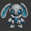 White And Blue Robot Rabbit 3D Model With Large Ears Mechanical Design Standing Pose 3d model