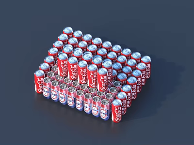 Stacked Red and Silver Coke Cans as Refreshing Carbonated Drinks 3d model