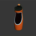 Orange Water Bottle With Black Lid And Textured Grip Shiny Surface