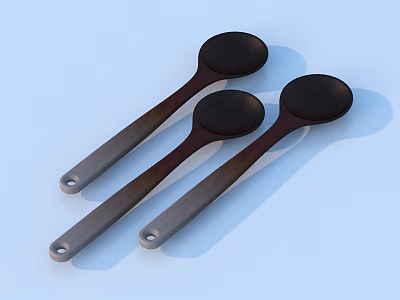 Three Piece Dark Wood Spoon Set For Kitchen Cooking Utensils 3d model