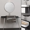 Modern Bathroom Vanity With Circular Mirror Marble Countertop And Metal Legs