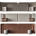 Modern Upholstered Headboard Designs In Gray And Brown With Wooden Shelves And Containers
