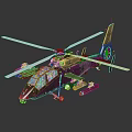 Military Helicopter With Blue Canopy White Rotors And Missiles On Dark Surface