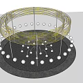 Circular Modern Metal Pergola Structure With Central Fountain And Paved Base Reflections