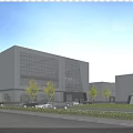 Modern Office Building Exterior With Glass Curtain Wall Landscaped Lawn And Parking Cars
