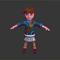 Cartoon Style Game And Movie Character With Brown Hair Blue Shirt Yellow Belt Standing Pose