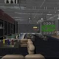 Modern Bar Interior With Colorful Lighting Sofa Seating And Decorative Walls
