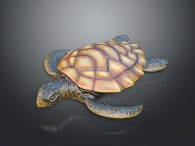 Detailed Sea Turtle Figurine With Brown Yellow Shell And Blue Limbs On Dark Background 3d model