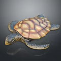 Detailed Sea Turtle Figurine With Brown Yellow Shell And Blue Limbs On Dark Background